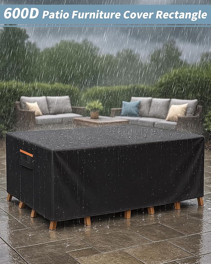 Outdoor Waterproof Furniture Cover, 126W x 74L x 28H inches Heavy Duty 600D