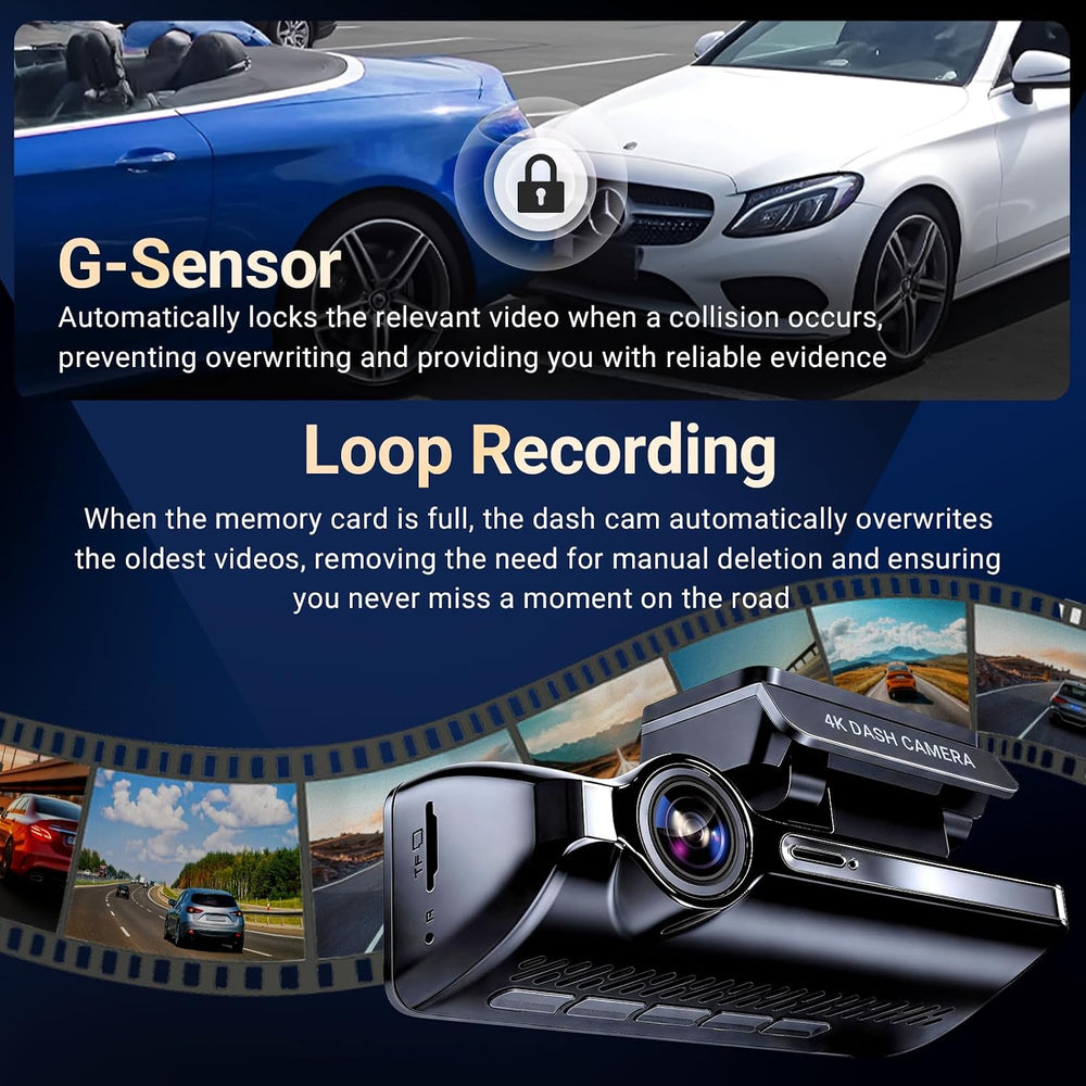 4K Dash Cam Front and Rear, Car Dash Camera with Built-in GPS, 5GHz WiFi, Nig...
