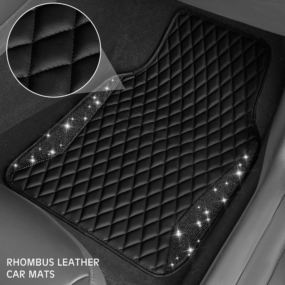 CAR PASS Bling Leather Car Mats Shining Diamond Floor Mats Sparkly Glitter Cr...