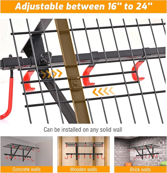 PLKOW Garage Wall Shelving 1 Pack Includes 2 Bike Hooks, Wall Shelves Garage