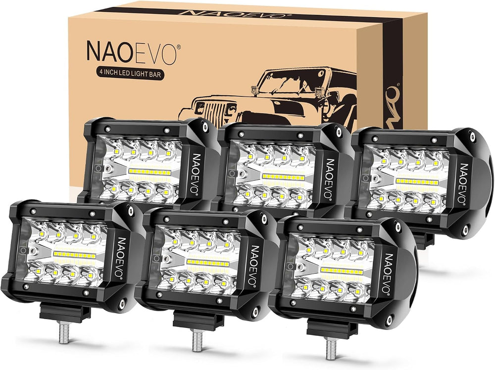 NAOEVO 4 Inch LED Pod Lights, 360W 36,000LM LED Off Road/Fog Lights, 6 Pcs