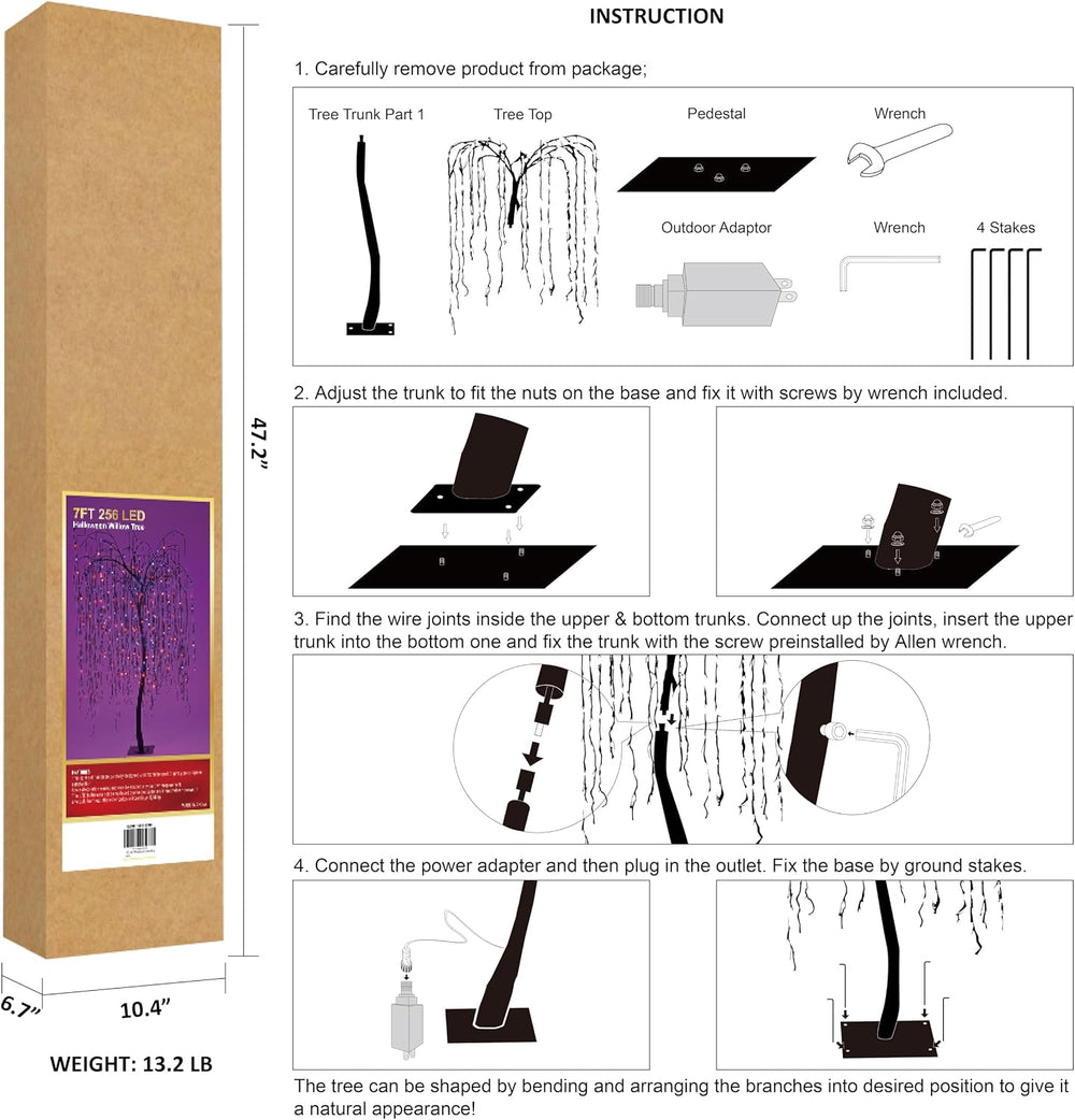 LIGHTSHARE 7 Feet Halloween Willow Tree, 256 LED Lights for Home, Festival, N...