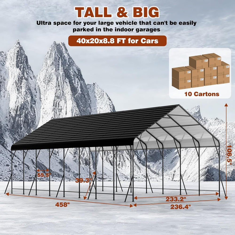 20x40 FT Heavy-Duty Metal Carport, Galvanized Steel Car Canopy with Reinforce...