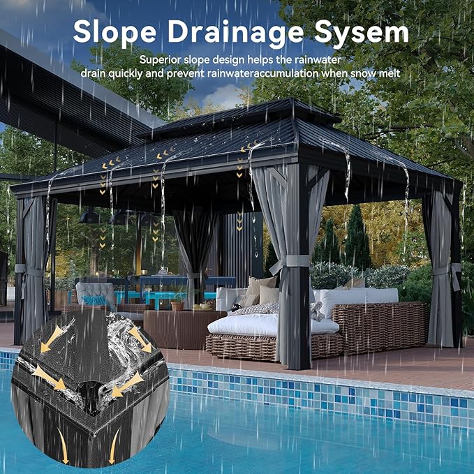 Aoxun 12' X 16' Permanent Hardtop Gazebo Aluminum Gazebo
