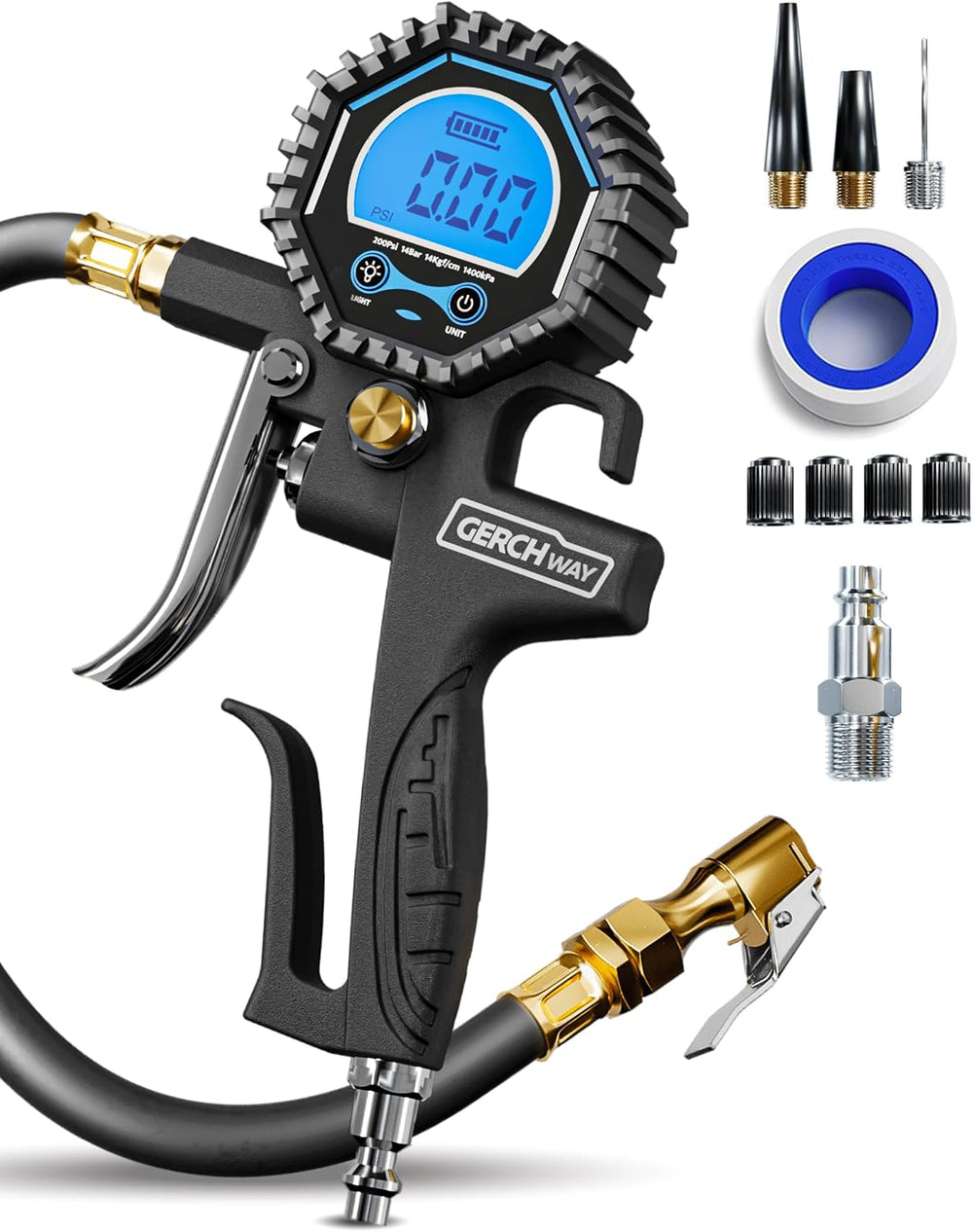Digital Tire Pressure Gauge with Inflator for Air Compressor