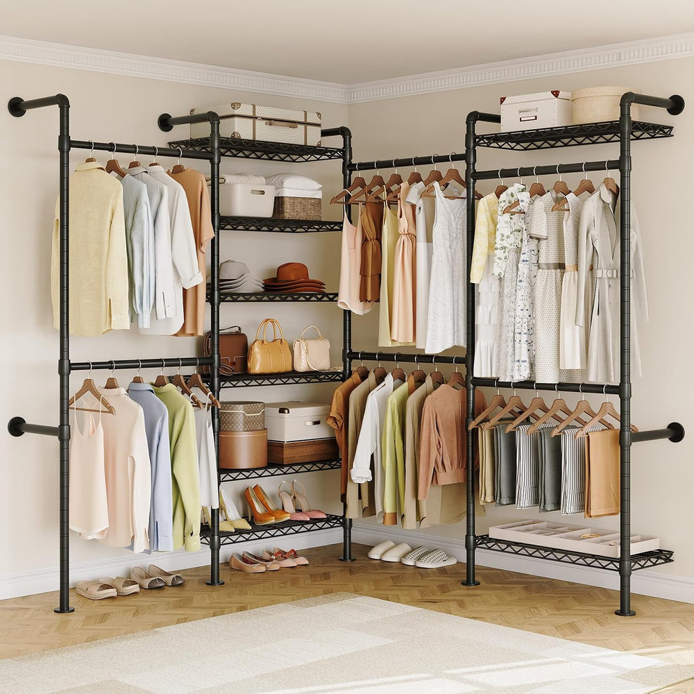ONBRILL L4 Wall Mounted Heavy Duty Corner Industrial Pipe Clothing Rack