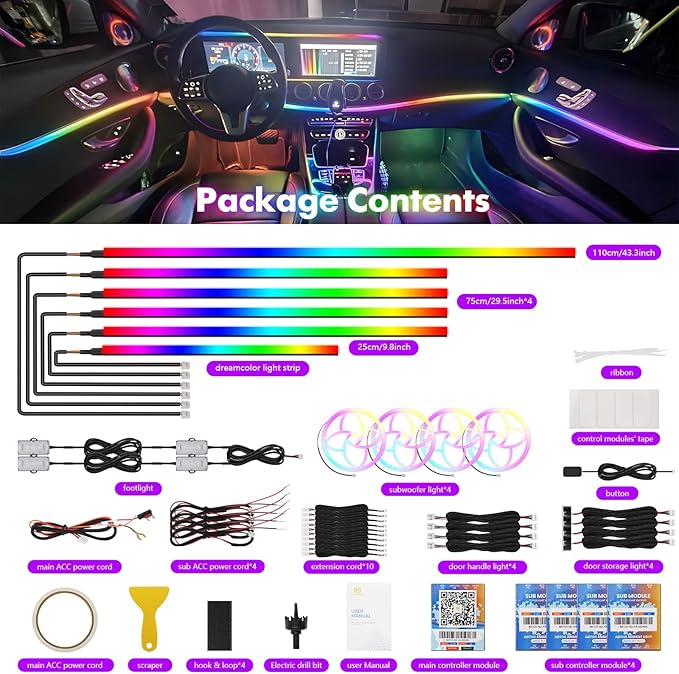 New Version Dreamcolor Acrylic Car Interior Lights 22 in 1 RGB LED Strip Lights