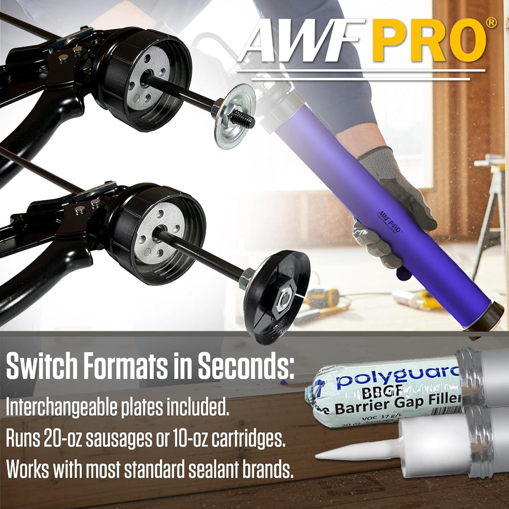 AWF PRO Sausage Caulking Gun 20 oz, 12:1 Thrust Ratio