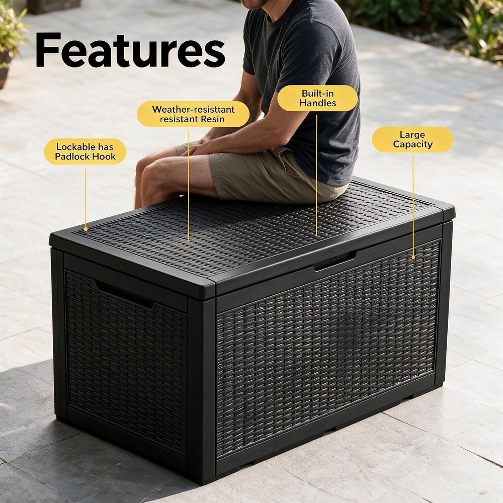 120 Gallon Deck Box,Lockable Outdoor Storage Box Gas Lift,Waterproof Black