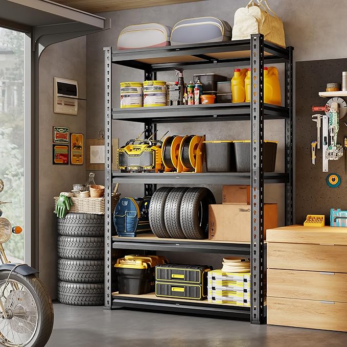 72.12" H Garage Shelving, Storage Shelves Load 2100LBS, 5-Tier Adjustabl...