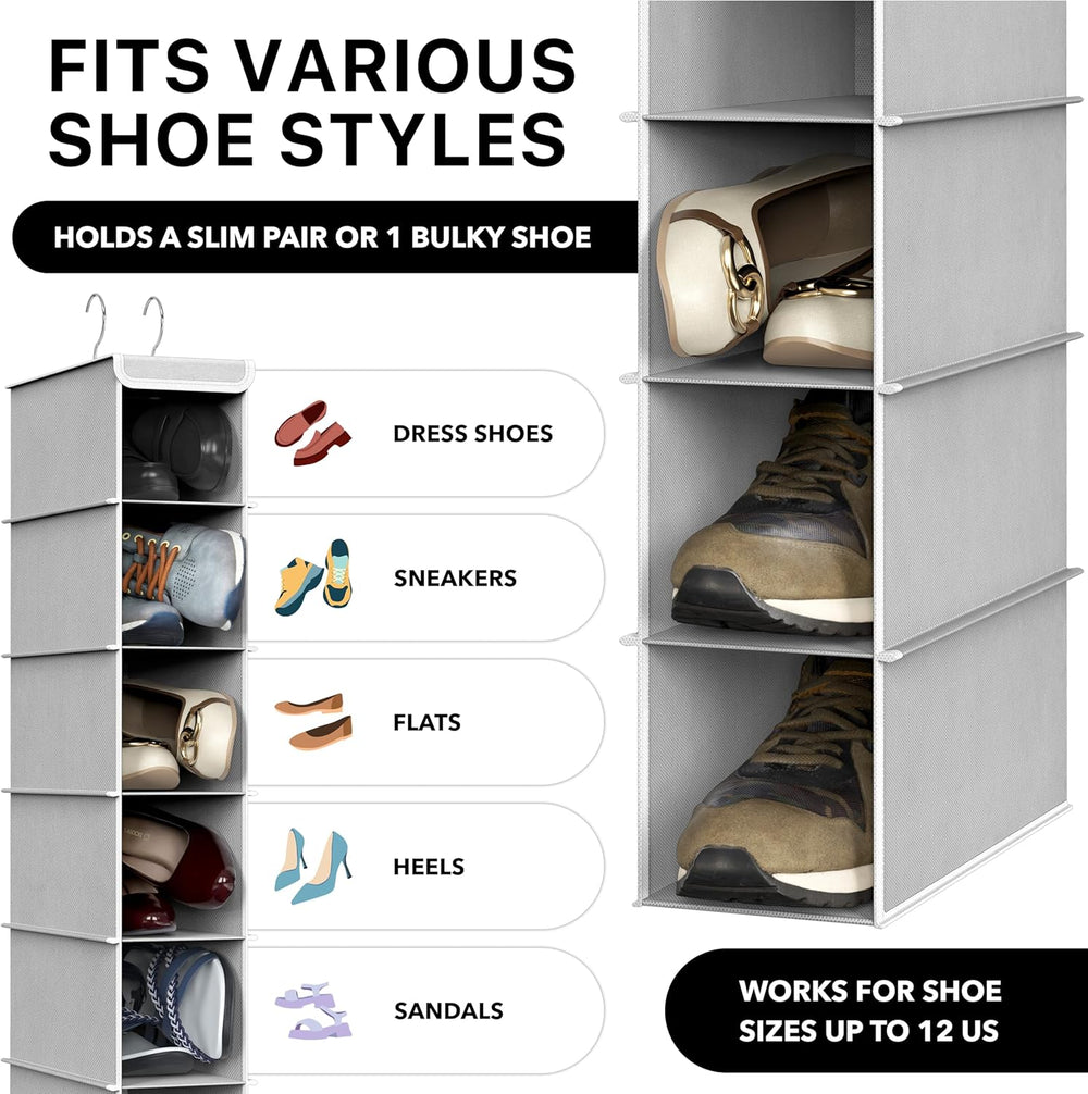 Simple Houseware 2 Pack 10 Shelves Hanging Shoe Organizer, Gray
