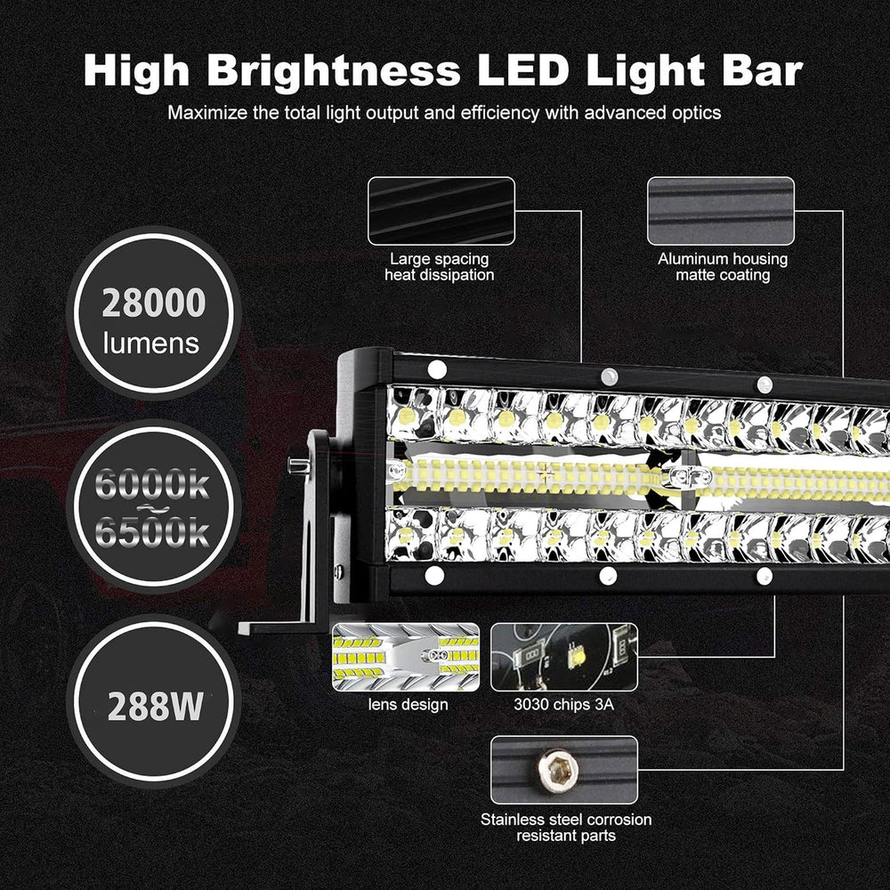 Curved 288W 50Inch LED Light Bar 3-Row 2x4inch Strobe Pods