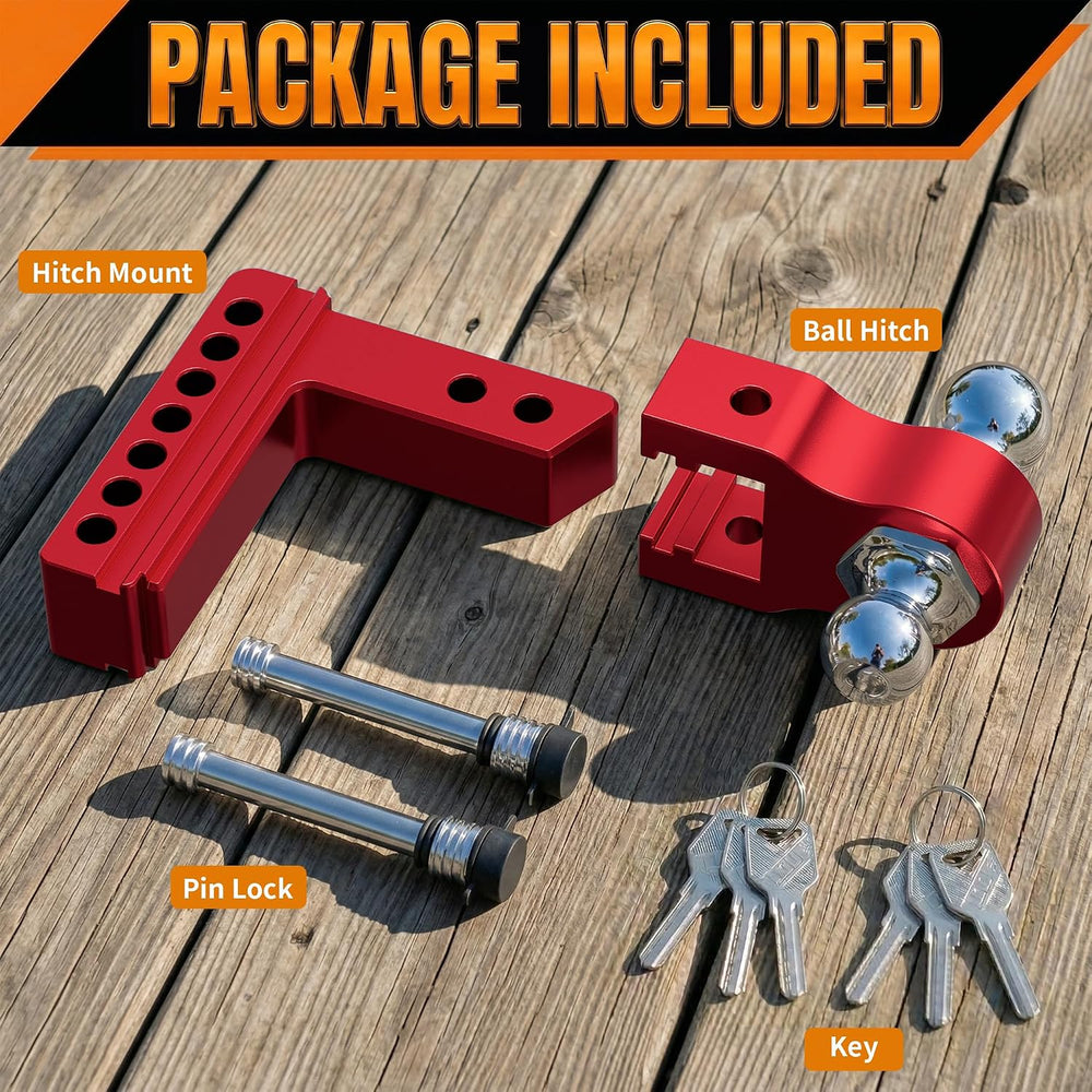 Red Adjustable Trailer Hitch for 2.5 in Receiver, 6 in Drop/Rise