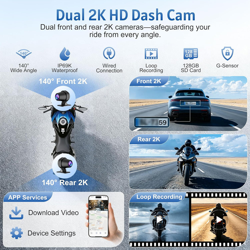 7" Motorcycle CarPlay GPS (Includes 128G SD) with Dual Dash Cam, HD Touc...