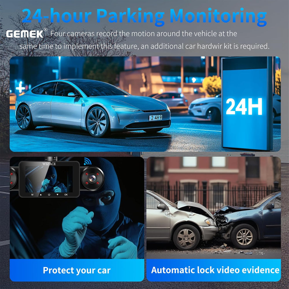 WIZACE 4 Channel Dash Cam 360 Degree View 5G WiFi & APP Control