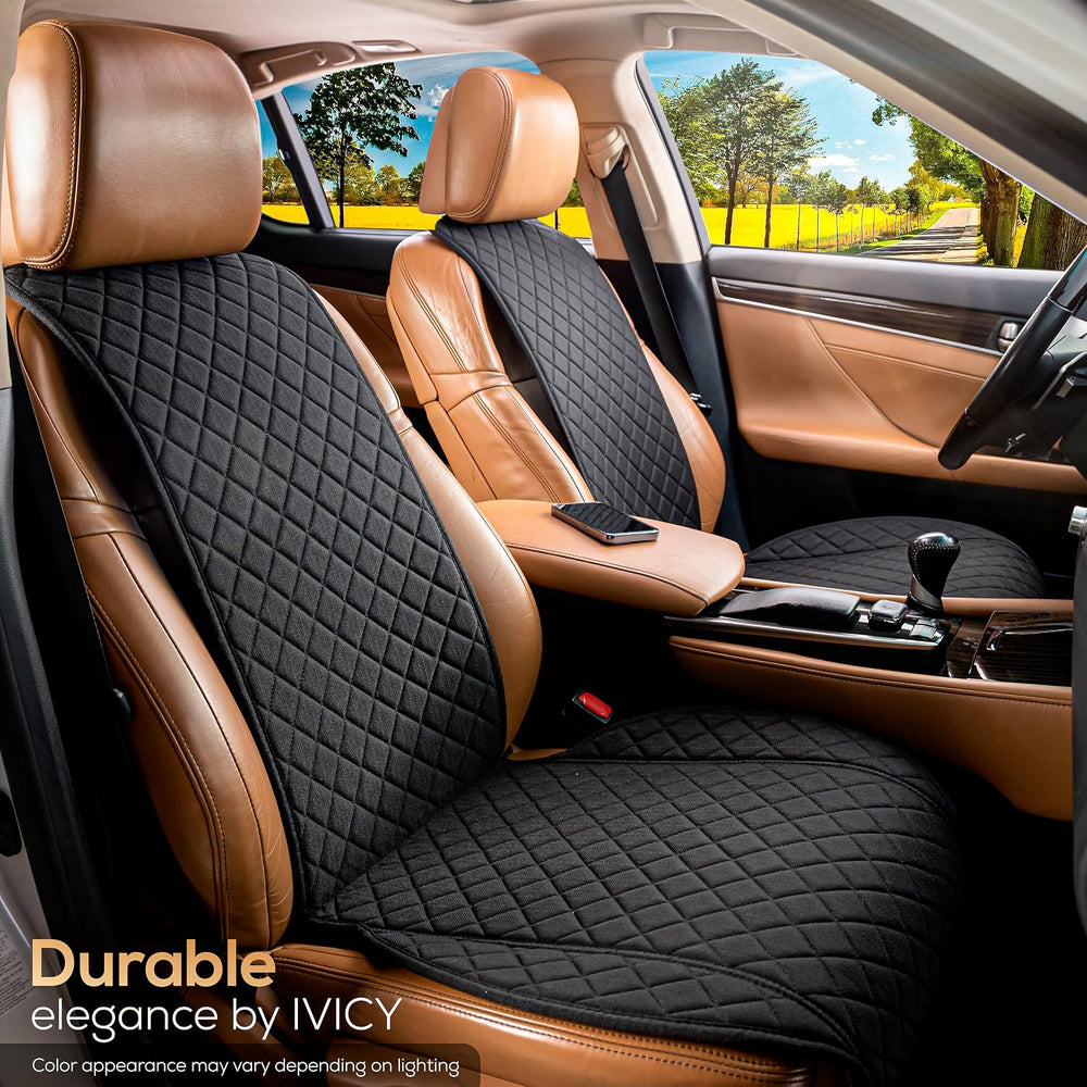 IVICY Faux Linen Front Car Seat Cover, Seat Protector, 1 Unit, Black