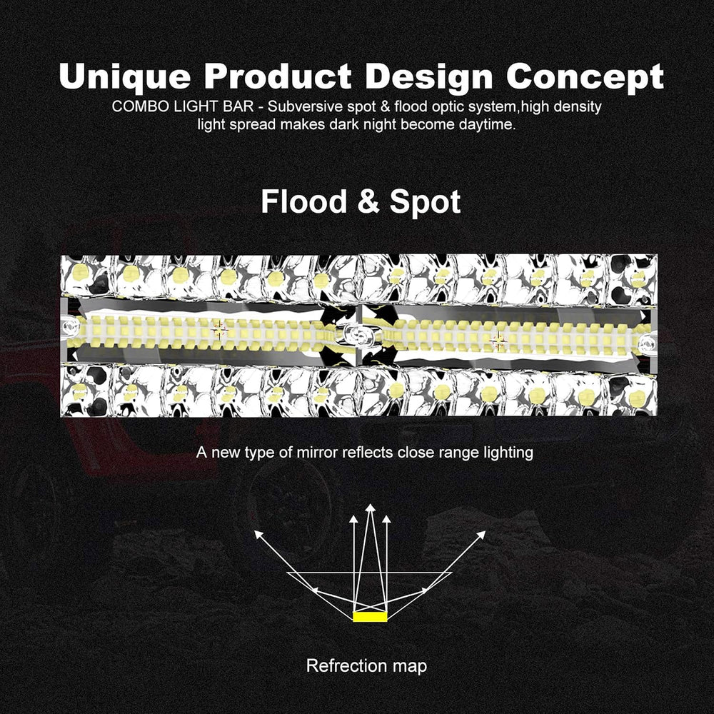 Curved 288W 50Inch LED Light Bar 3-Row 2x4inch Strobe Pods