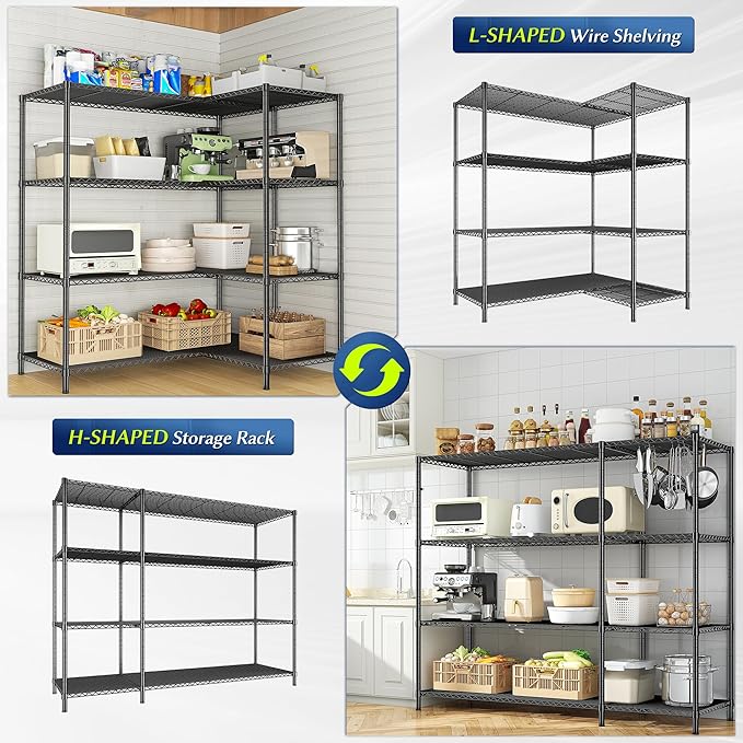 52.36''W Storage Shelves Metal Shelving Unit Load 1120LBS 4 Tier Wire...