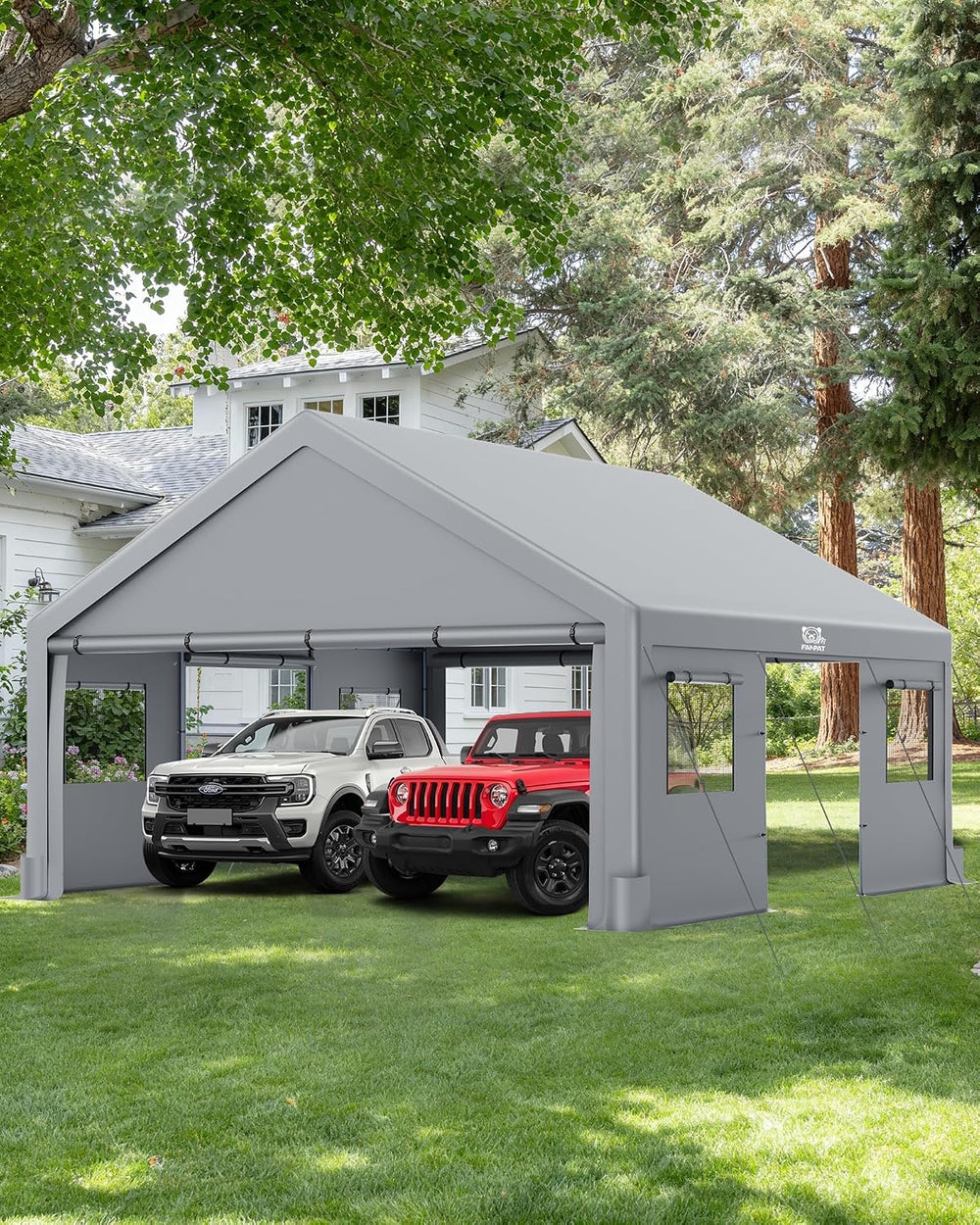 FANPAT 20x20 Heavy Duty Carport with Removable Sidewalls and Doors, Gray