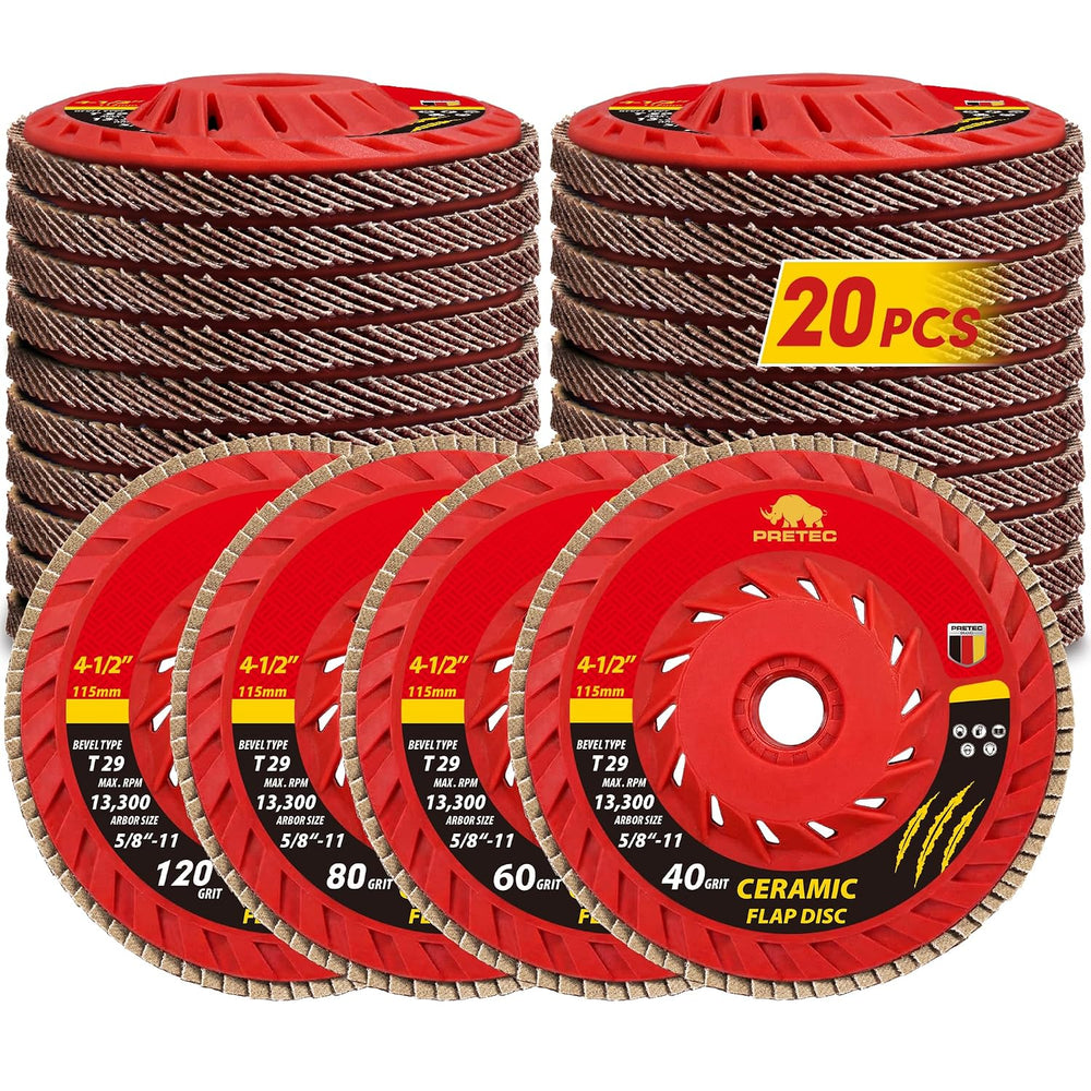 Ceramic Flap Discs 4 1/2 for Angle Grinder, 40/60/80/120 Grit, 20 Pack