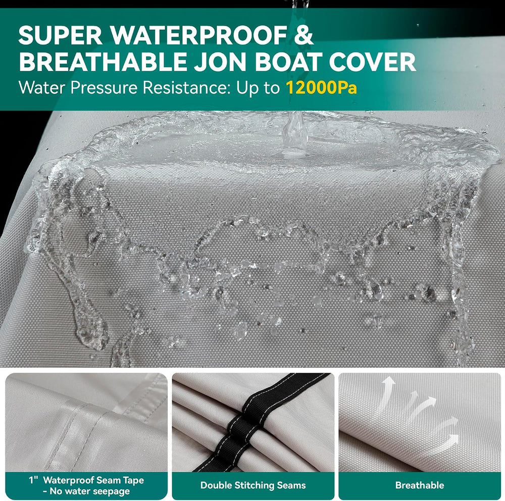 Heavy Duty 5 Layers 1200D Jon Boat Cover 12ft - 14 ft with Motor Cover