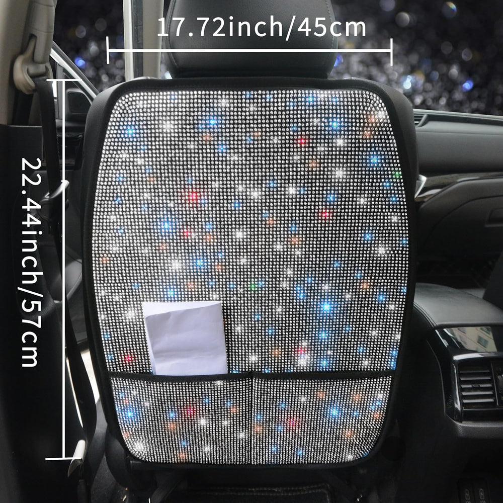 Bling Crystal Car Seat Back Kick Protectors with Storage, Sparkly Diamond Kic...