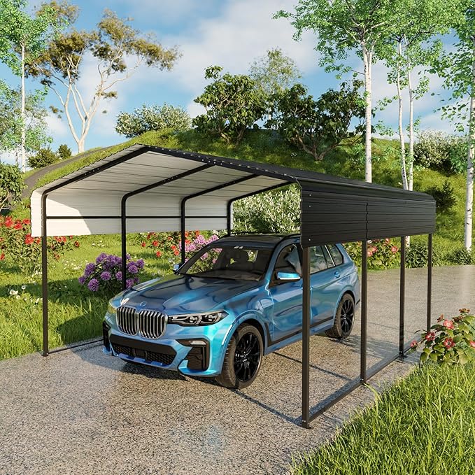 10 x 15 FT Metal Carport with Heavy Duty Galvanized Steel Roof & Durable ...