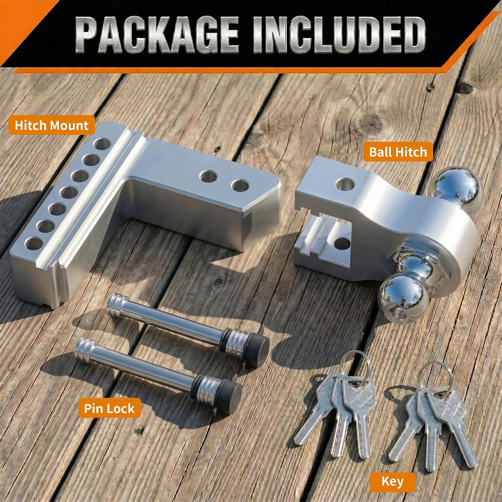 Adjustable Trailer Hitch for 2.5" Receiver, 6 in Drop/Rise, 18.5K GTW