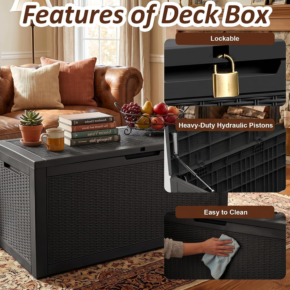 Vixzen 160 Gallon Deck Box, Lockable Waterproof Resin Storage Box,Black