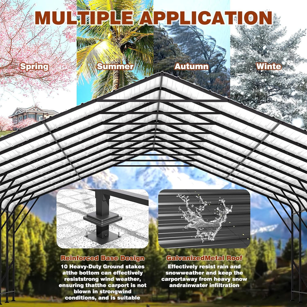 20x40 FT Heavy-Duty Metal Carport, Galvanized Steel Car Canopy with Reinforce...