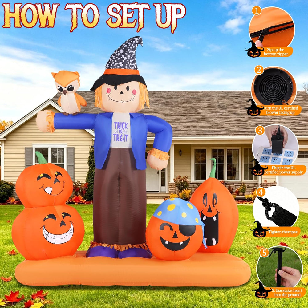 Halloween Inflatable Scarecrow with Pumpkins Owl Outdoor Decor