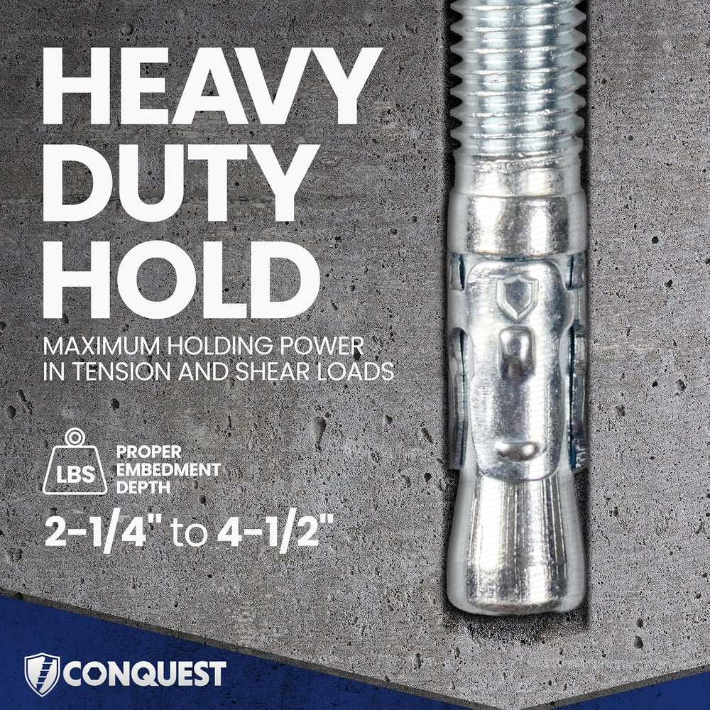 Conquest Zinc Plated Wedge Anchors for Concrete 1/2” x 4-1/2”