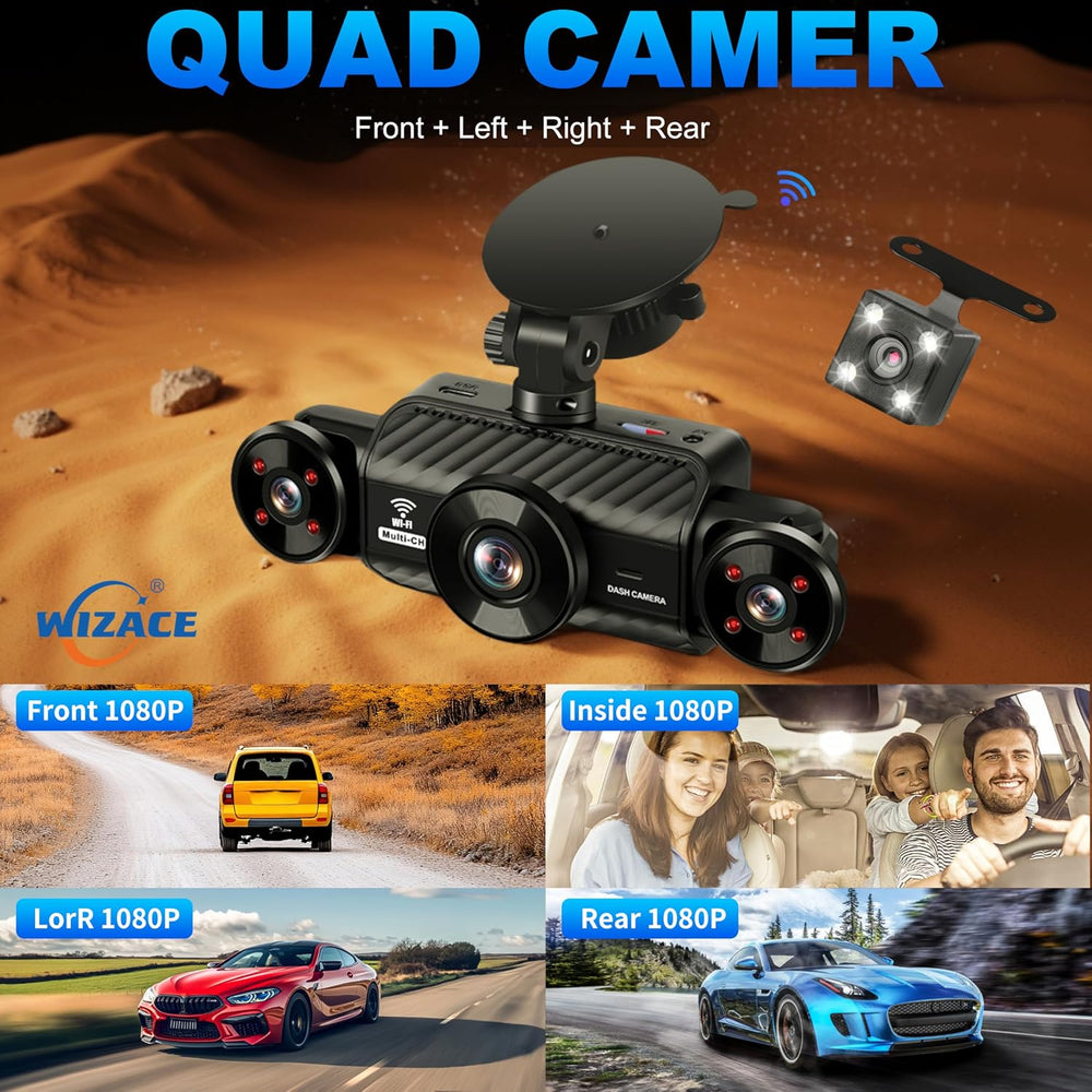 WIZACE 4 Channel Dash Cam 360 Degree View 5G WiFi & APP Control