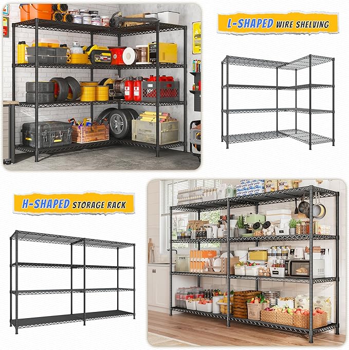 REIBII 72.8" W Storage Shelves Load 1500LBS, 4 Tier Metal Shelving Unit ...