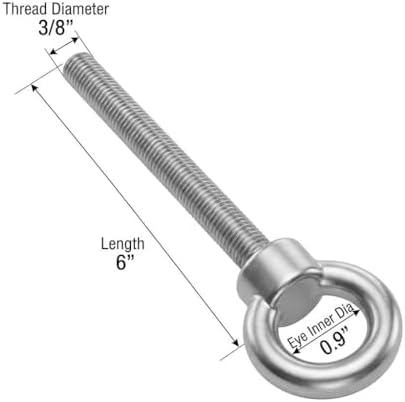 QWORK 3/8"x6" Stainless Steel Shoulder Eye Bolts – 10 Pack Machine ...