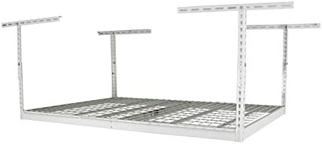 SafeRacks 4x6 Overhead Garage Storage Rack, White, 18"-33" Height