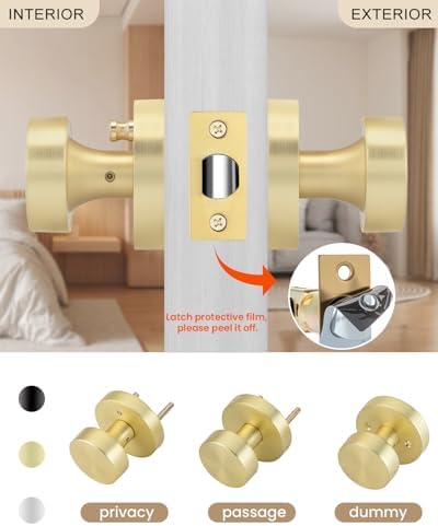 Haidms Brushed Gold Door Knob Interior Privacy Door Knobs 6 Pack