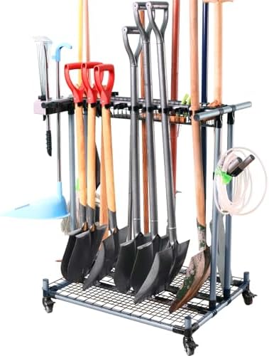 Garden Tool Storage Rack with Wheels Heavy-Duty Organizer for Garage, Yard, a...