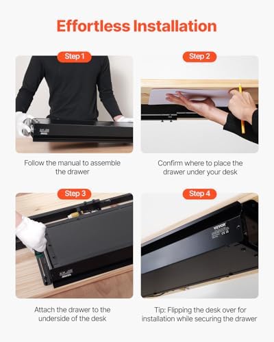 VEVOR Under Desk Drawer Slide Out, 33inch Under Desk Mounted Pull-out Drawer ...
