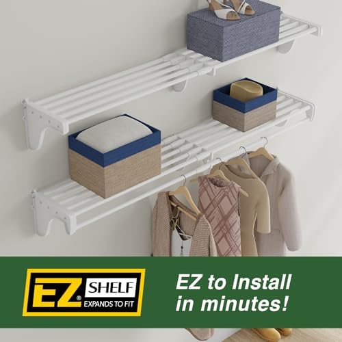 EZ Shelf-Expandable-Closet Shelf (NO Hanging Rod)- 42.5” to 75” -White-Easy I...