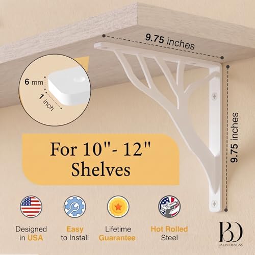 Rustic Tree White Heavy Duty Shelf Brackets 10 inch by Balin Designs, Decorat...
