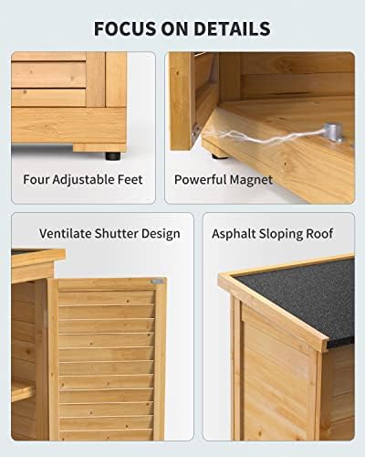 Gizoon Outdoor Storage Cabinet with 3 Shelves, Double Lockable Wooden Shed