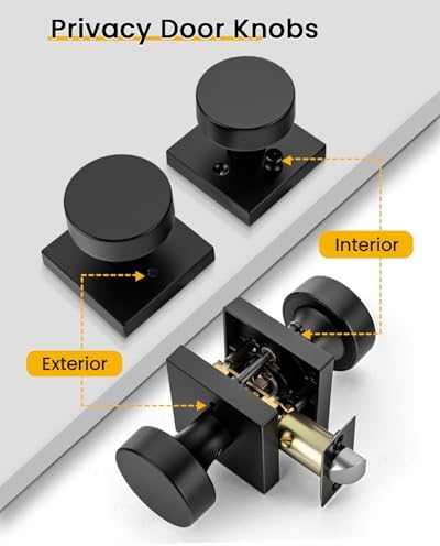 Goldenwarm Matte Black Door Knobs Interior, Privacy Door Knob 6 Pack