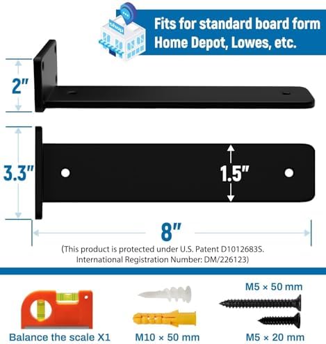 LEOPO 8 inch 6 Pack Floating Shelf Brackets, 1/5" Thick Hidden L Bracket