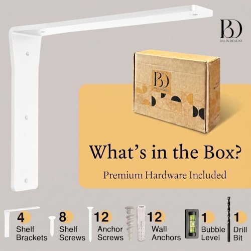 4 Pack Heavy Duty White Shelf Brackets 12 Inch by Balin Designs – Decorative ...