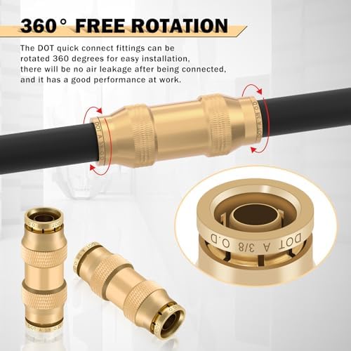 CheeMuii 23PCS Brass DOT Air Line Fittings Kit Push Lock DOT Straight Union