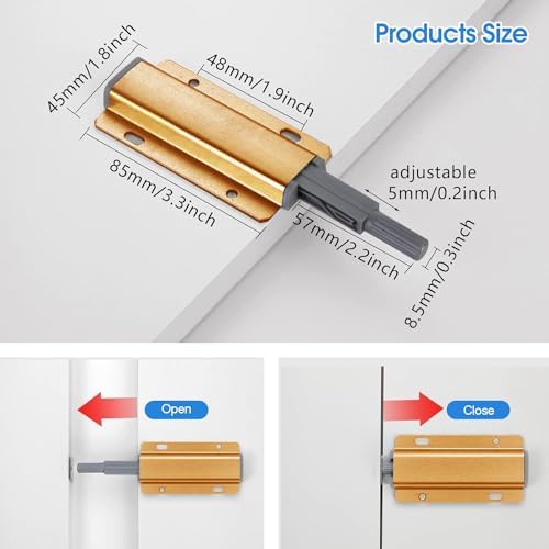 Push to Open Door Latch, 20 Pack Gold Magnetic Push Latches, Adhesive Heavy D...