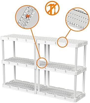 Gracious Living Knect-A-Shelf 3 Shelf Solid Light Duty Rack, White, 2 Pack