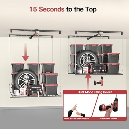 Overhead Garage Storage Rack for 12–14 FT Ceiling, Heavy-duty 4x4 FT Ceiling ...