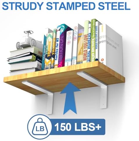 Heavy Duty Shelf Brackets, 6 Pack 12 Inch White L Metal Shelving Brackets, 5m...